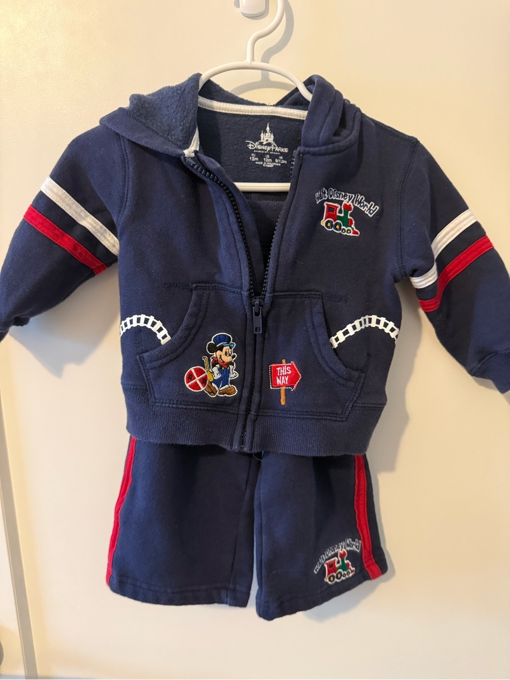 Disney Navy, Red & White Mickey Train Hoodie and Shorts Set